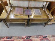 A pair of 'Brandt reproduction lamp tables each having one drawer on square legs.