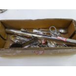 A silver lot comprising of teaspoons, sugar tongs, scissors etc. All hallmarked various. Gross weigh