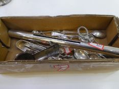 A silver lot comprising of teaspoons, sugar tongs, scissors etc. All hallmarked various. Gross weigh