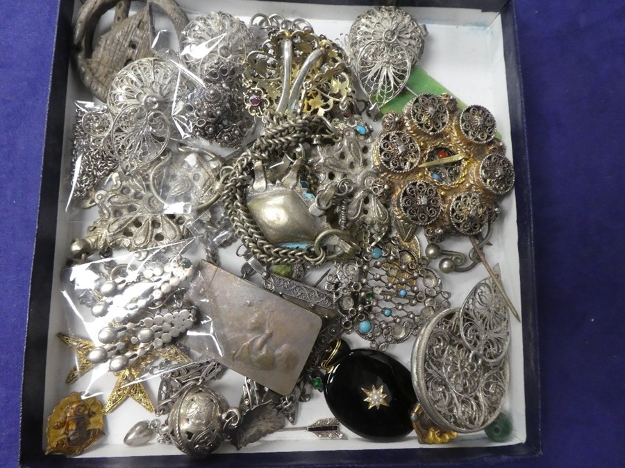 Collection of mainly middle eastern white metal and silver costume jewellery to include pendants, br