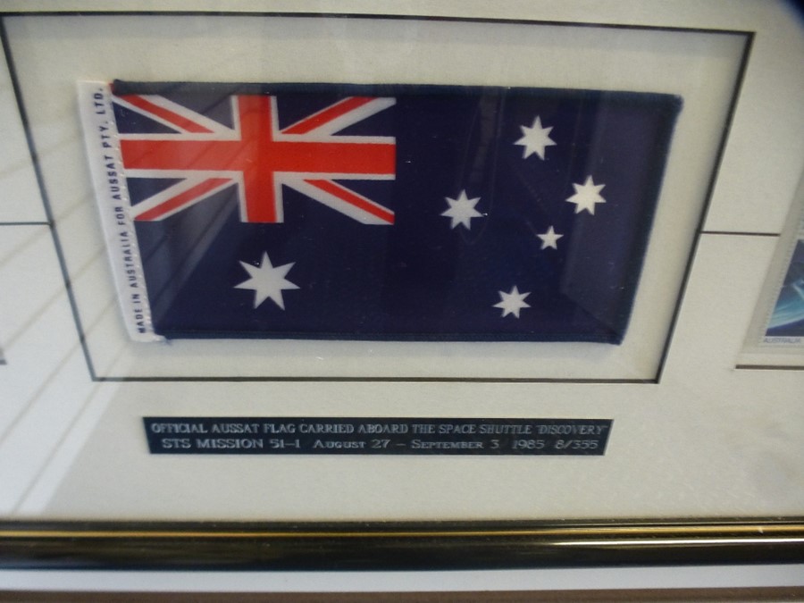 A framed display relating to the space shuttle discovery and an official Aussat flag which was aboar - Image 2 of 3