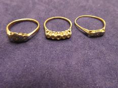 9ct yellow gold and platinum dress ring, another 9ct yellow gold example and an 18ct yellow gold and