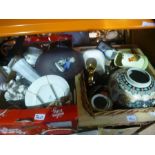 Two boxes of mixed ceramics incl. Oriental ginger jars, Limoges china, glassware etc