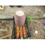 Crate of terracotta flower pots, chimney pot etc