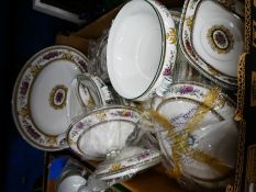 A small quantity of Wedgewood Columbia dinnerware and a tray of Noritake dinnerware