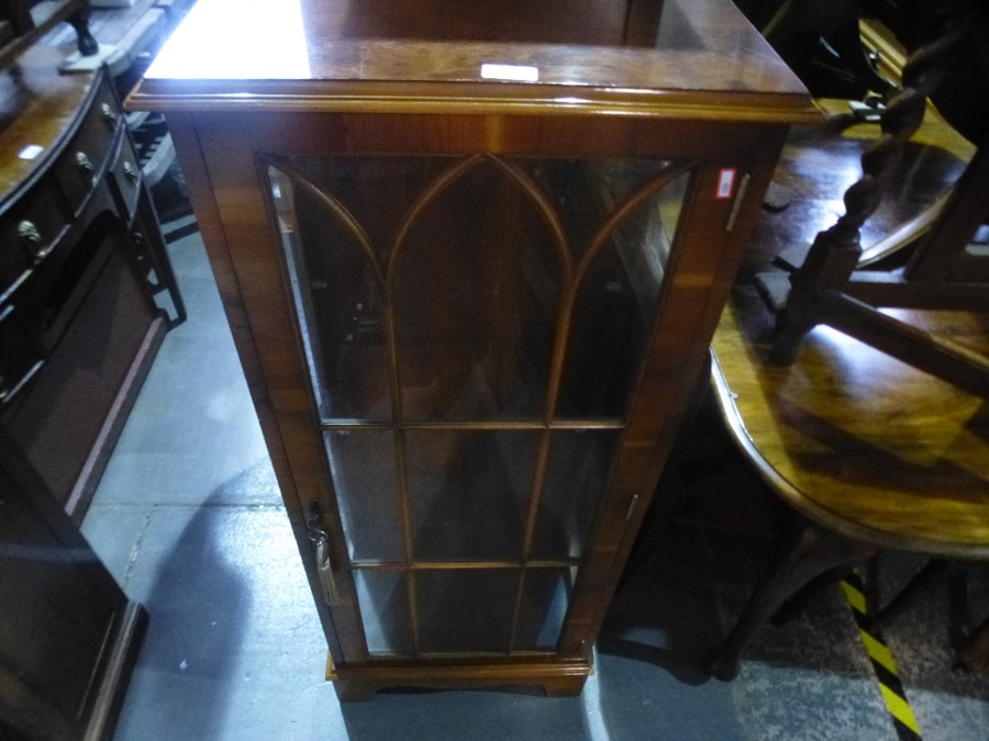 A Victorian dining chairs, a display cabinet, a two tier bedside table and a bookcase (4)