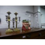 A Beswick character jug, a pair of brass candlesticks and sundry