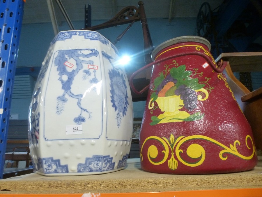 A modern Chinese barrel seat and two other items