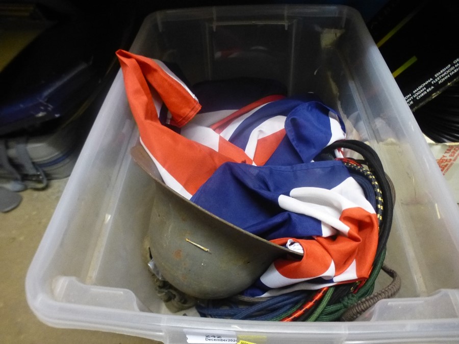 A Military helmet, two flags, vintage satchel etc. - Image 2 of 2