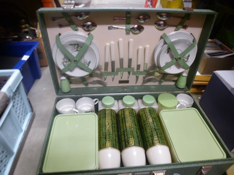 A vintage Brexton picnic set in fitted case