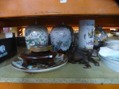 A collection of two oriental ginger jars with lids, vase, plate, etc