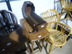 An old mahogany dolls cradle and a small barley twist table