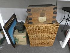 A Wicker basket, two pictures and sundry
