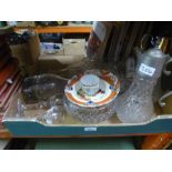 Box of mixed glassware to include, claret jugs, fruit bowls etc and a quantity of Forester Books