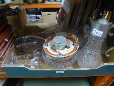 Box of mixed glassware to include, claret jugs, fruit bowls etc and a quantity of Forester Books