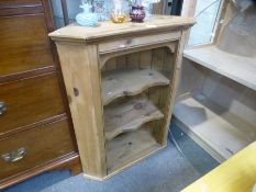 A Pine hanging corner cupboard and a vintage display cabinet