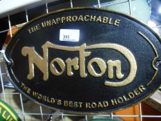 Black and gold Norton sign