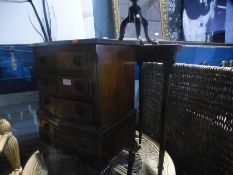 A tapestry firescreen, a small reproduction bedside chest and two other items