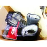 A box of motorcycling clothing and similar including two pairs of size 9 boots and a pair of armoure