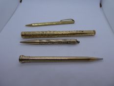 9ct yellow gold propelling pencil, marked 9ct gold inscribed 'Life Long' and 'DA Ferguson' together