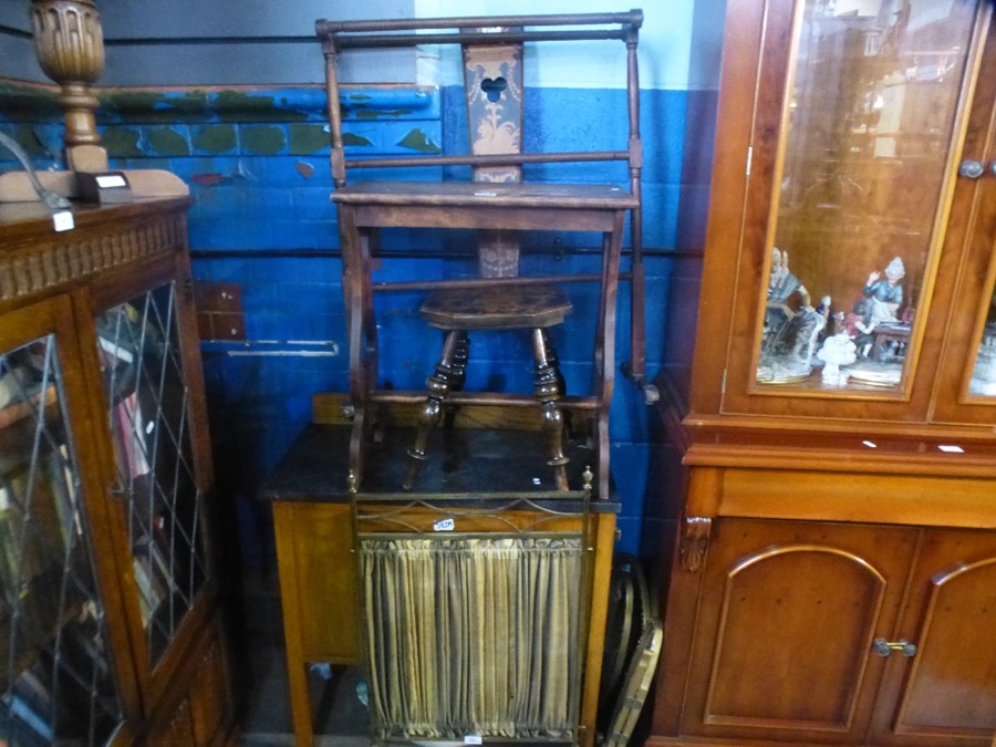 An old brass firescreen, a mahogany towel airer, a spinning chair, ewer and basin, mirror - Image 3 of 5