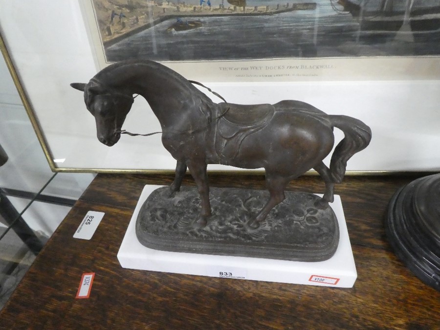 A vintage Spelter figure of a horse on recent white marble base - Image 2 of 2