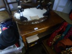 Wooden hall table, tapestry stool, etc