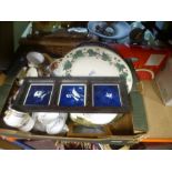 A box of china to include Royal Albert Country Roses, Aynsley and Wedgwood etc