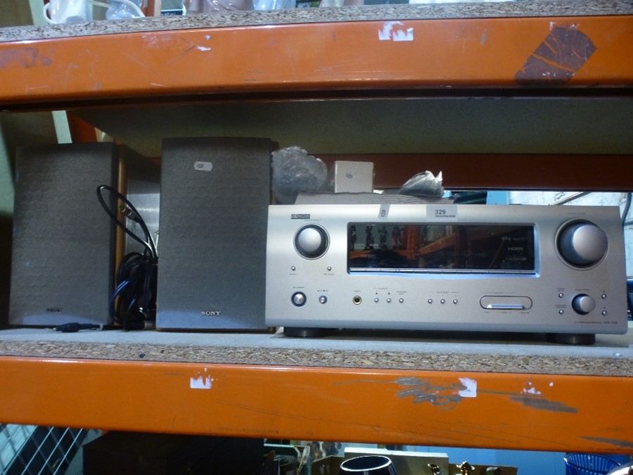 A Denon AV surround receiver and a pair of Sony speakers