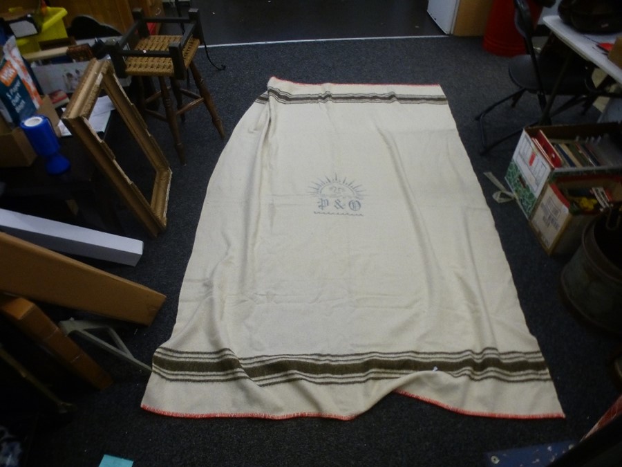 A woollen blanket reputedly from H.M.S Rawlapindi but having central P and O logo - Image 2 of 4