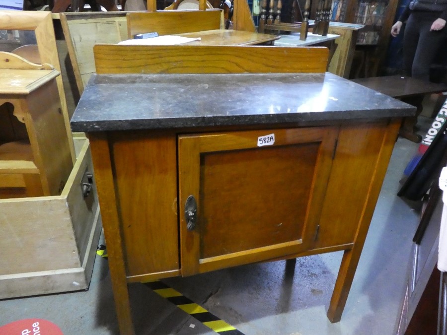 Oak dressing chest with mirror and three drawers and an oak wash stand