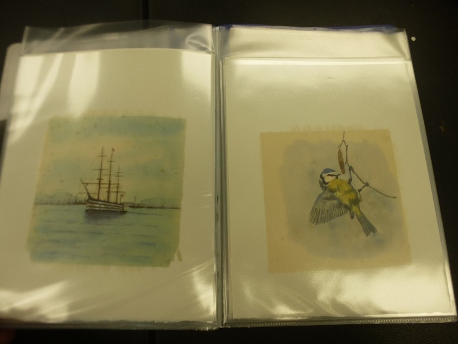 A folder of paintings on silk of birds, dogs and ships, some initialed - Image 2 of 5