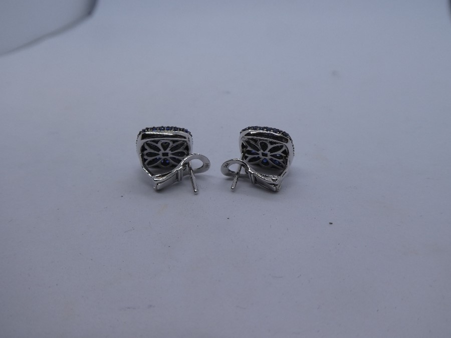 Pair of 14K white gold square Sapphire set earrings, marked 14K, weight approx 8g - Image 5 of 5