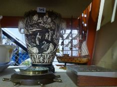 An Oriental style vase, model galleon, barometer, meat platter etc