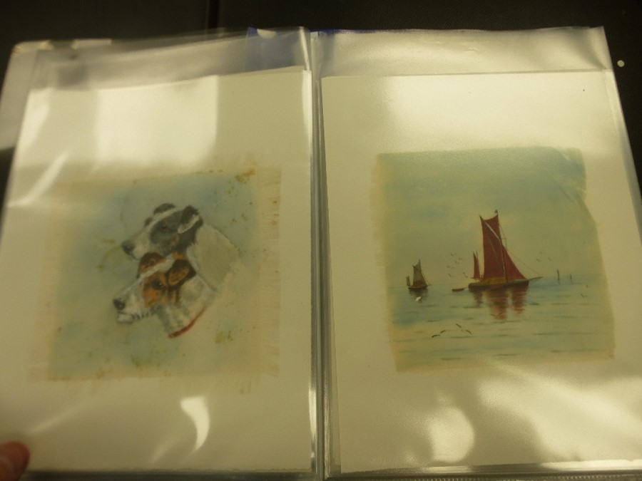 A folder of paintings on silk of birds, dogs and ships, some initialed - Image 4 of 5