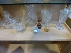 A quantity of Bohemian cut glass and three perfume bottles and similar