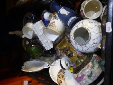 Two cartons of china to incl. Wedgwood vase, Oriental items etc