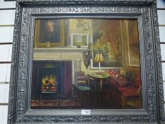Horace Sequeira. Two signed oil paintings of sitting room interior and wooded landscape, also a sign