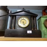 A Victorian black slate mantel clock and one other