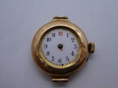 9ct yellow gold watch marked 375.  The back inscribed J.E.R. & M.Mc.W.B. 4th Aug, 1908 TO AWB, AF, n