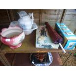 Ceramic jug and basin, ceramic plant pots etc, cast iron camping barbeque