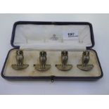 A Set of 4 interesting silver owl name holders, a very nice lot, Hallmarked London 1919-23 Sampson M