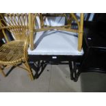 A reproduction oak telephone seat, a similar tea trolley, a stool