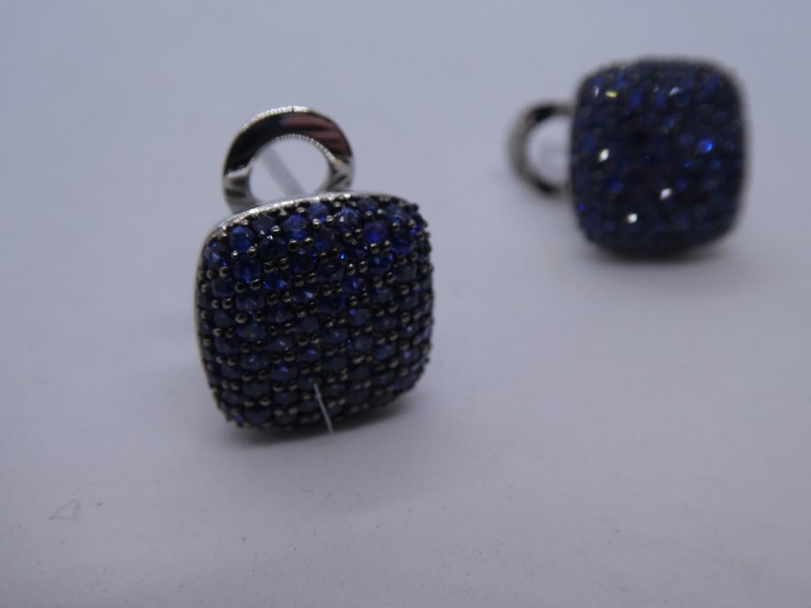 Pair of 14K white gold square Sapphire set earrings, marked 14K, weight approx 8g - Image 3 of 5