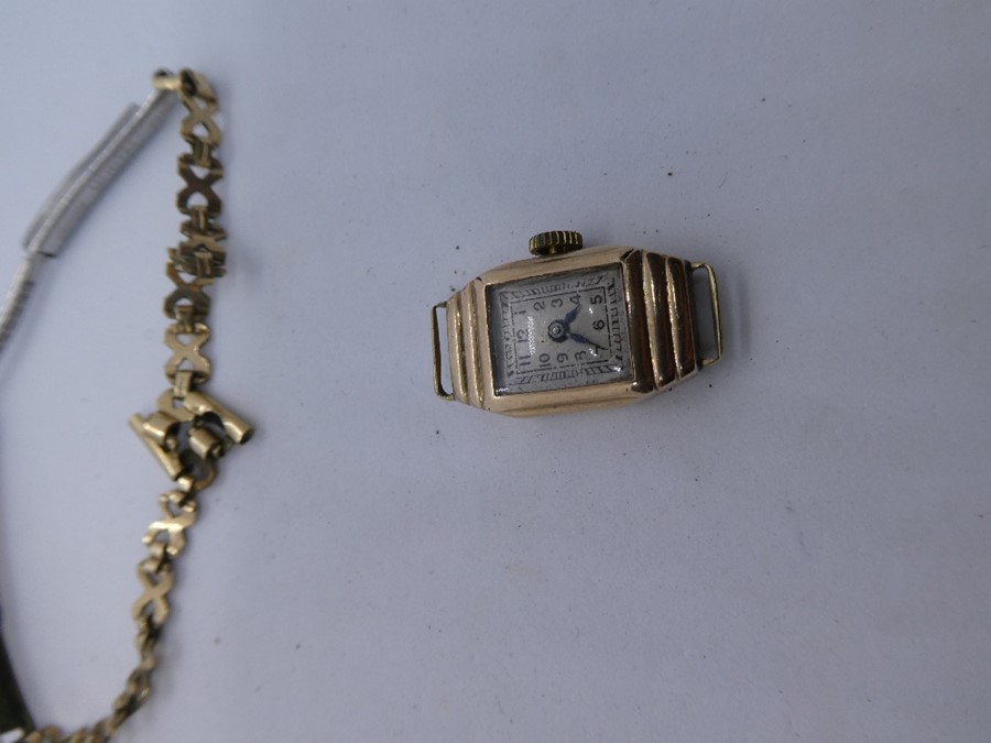 Vintage 9ct yellow gold watch marked 'LS' '375' and rolled gold strap - NOT ATTACHED - Image 6 of 7