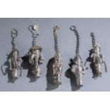 5 Chinese figural silver needle containers.