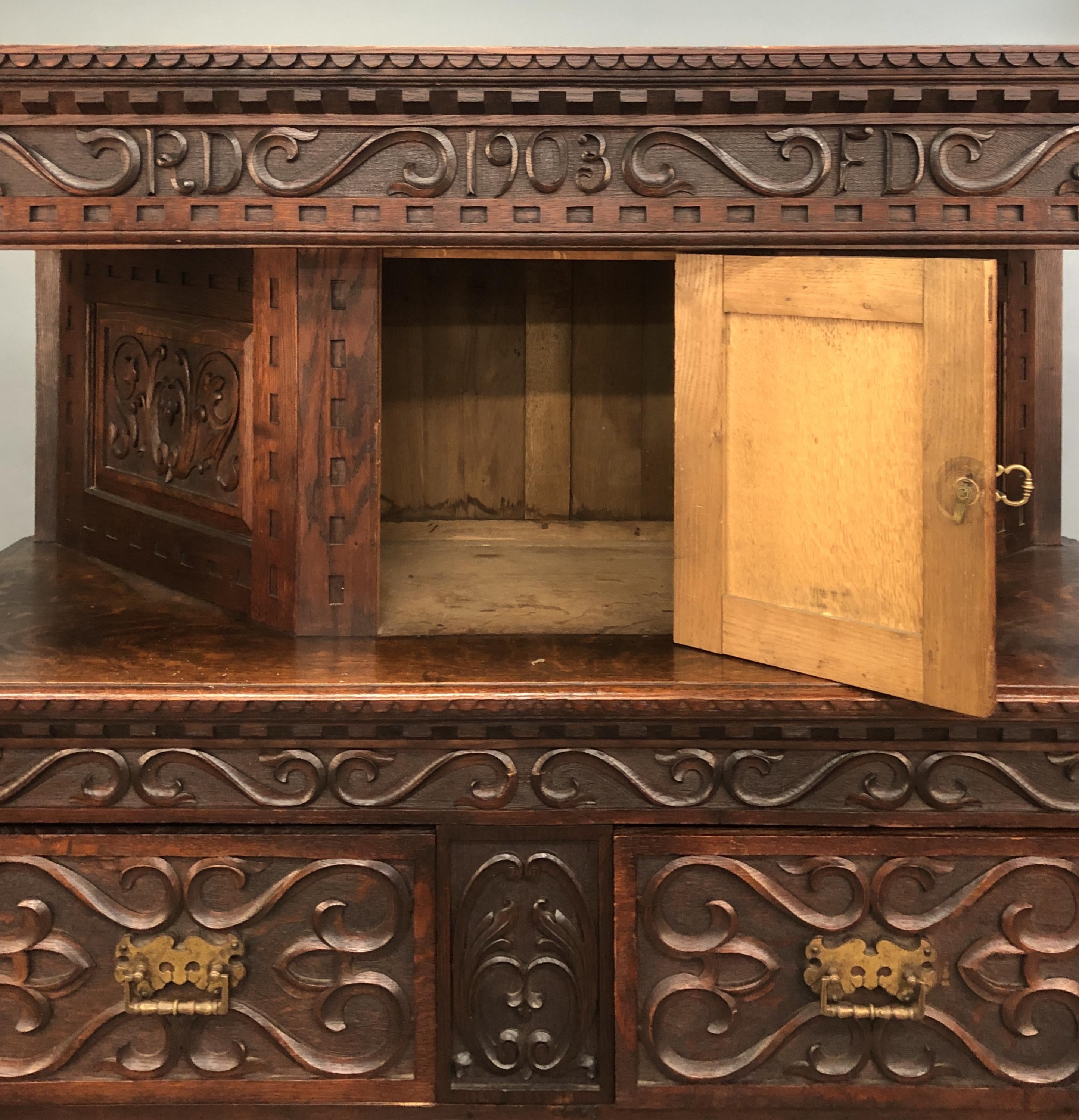 Jacobean style court cupboard, 1903. - Image 6 of 13