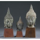 3 Thai Bronze Buddha Heads, Ayutthaya Period.