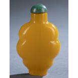 Yellow glass foliate form snuff bottle, 20th c.