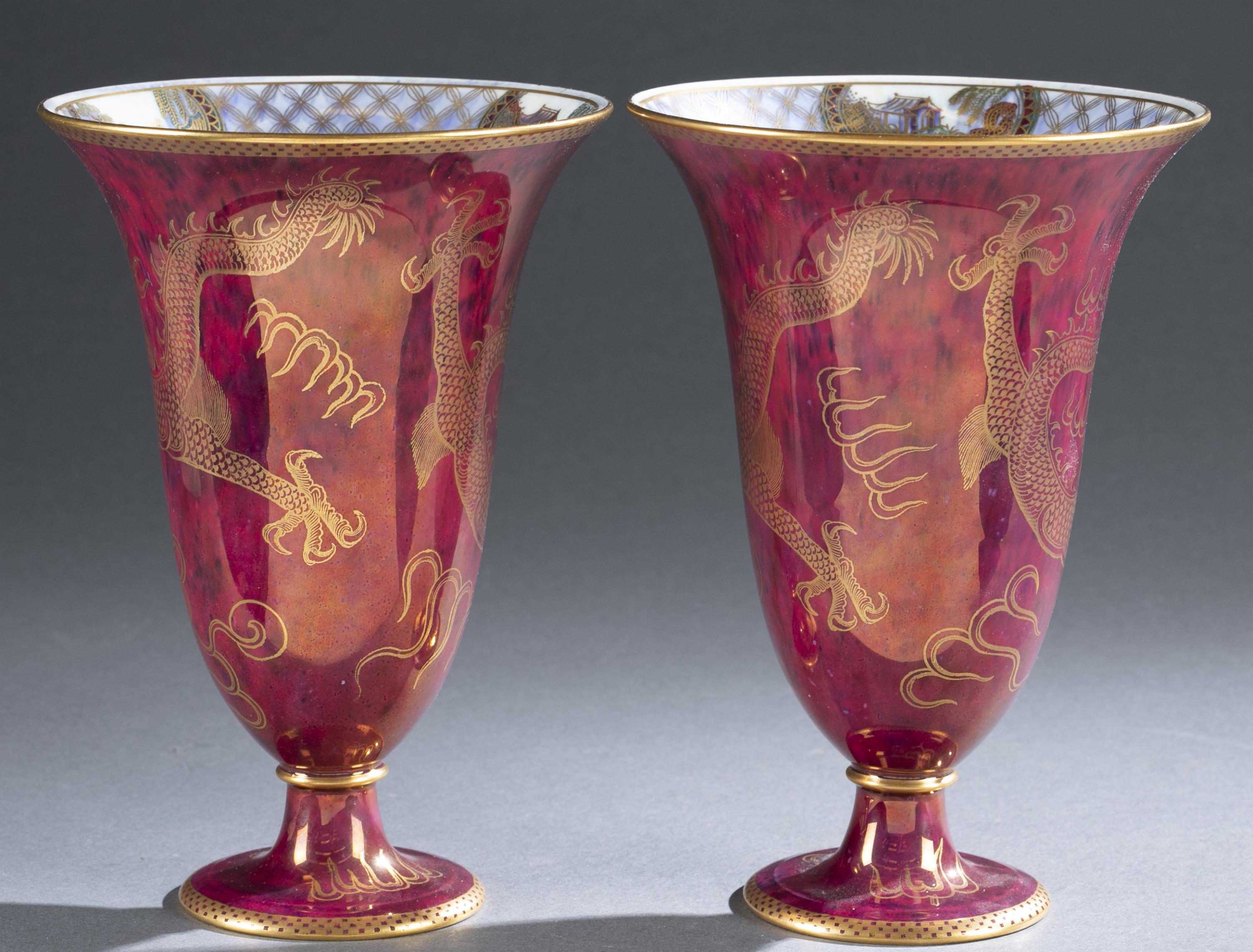 Pair of Wedgwood lustre, Dragon trumpet vase. - Image 5 of 8